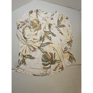 New Directions Women's XL 3/4 Roll Tab Sleeve Palm Leaf Print Blouse Extra Large